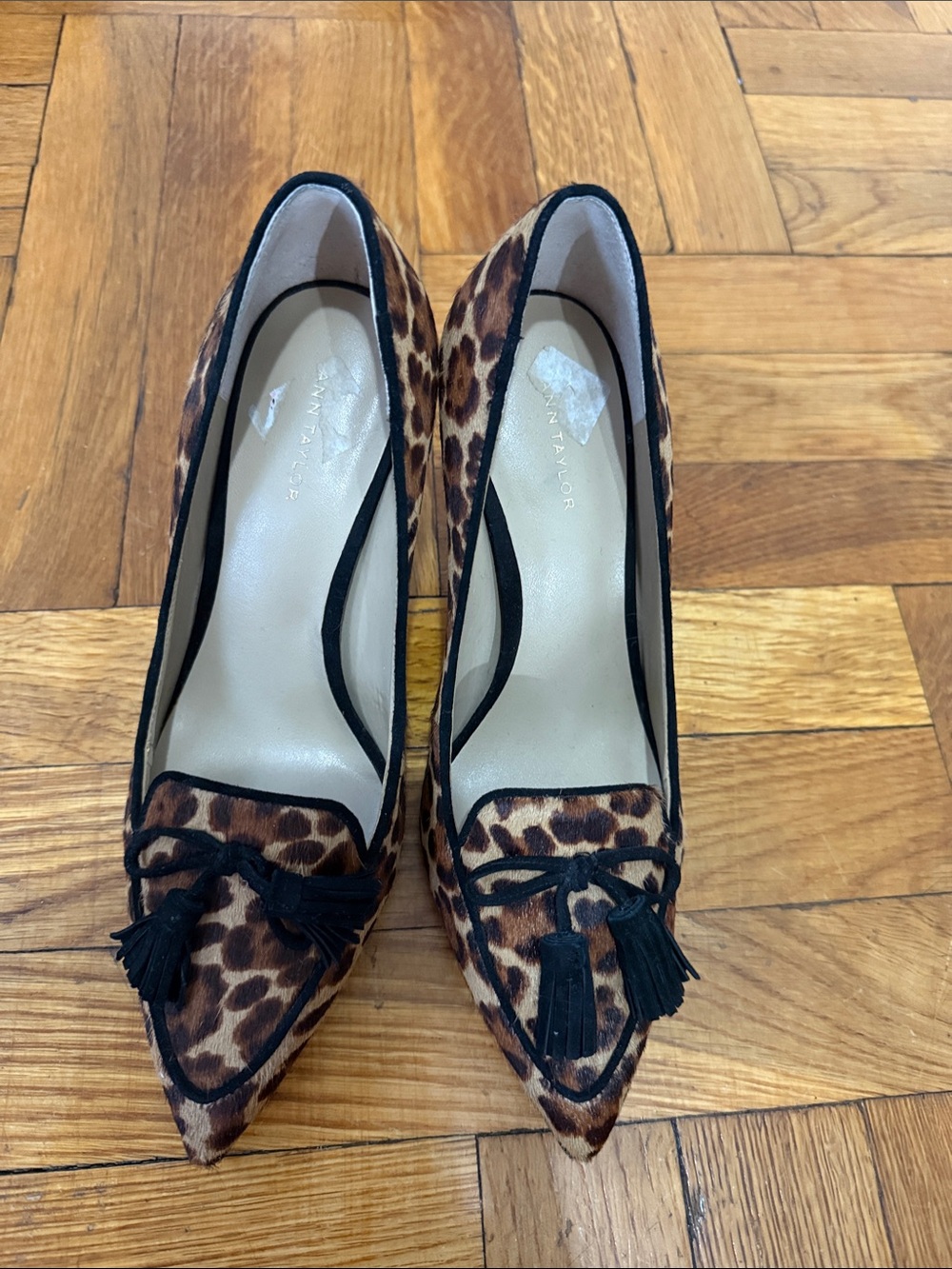 Ann Taylor Leopard-Print Pointed Tassel Pumps - Brown/Black